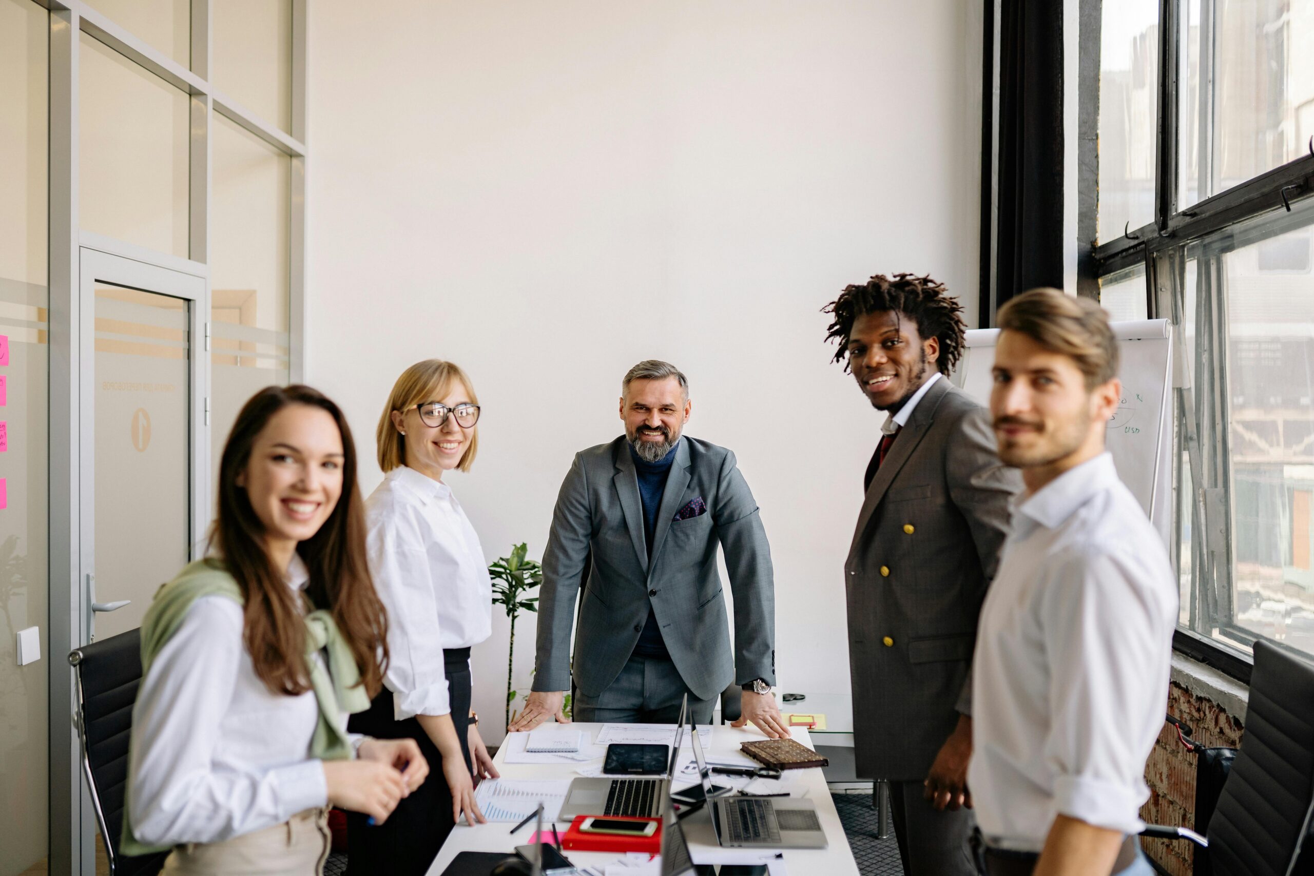 Team in the middle of a meeting.